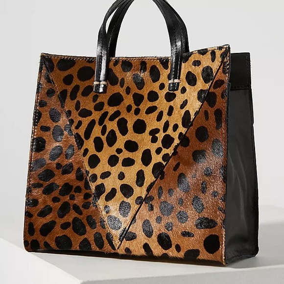 Clare V Small Leopard Print Tote Bag with top handle and cross body strap - Picture 1 of 9